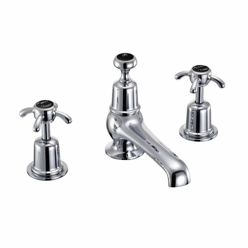 Burlington AN12BLA Anglesey 3 Taphole Basin Mixer with Pop-Up Waste Chrome (Matt Black Indicies)