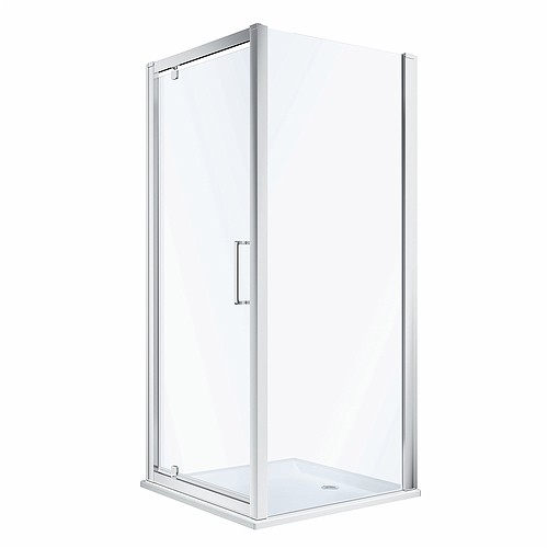 Twyford BJ560.115.00.2 Geo Pivot Shower Door 800mm for Alcove or Corner Fitting Silver Frame