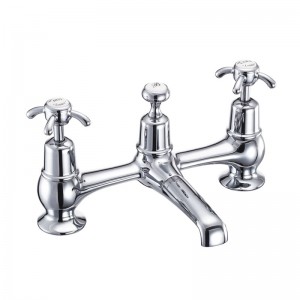 Burlington AN10 Anglesey Bridge Basin Mixer with Plug & Chain Waste & Swivel Spout Chrome (White Indicies)