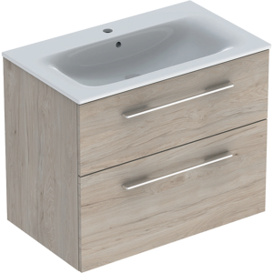 Geberit 501243001 Square S 800mm Slim Basin & Two Drawer Vanity Unit - Light Hickory