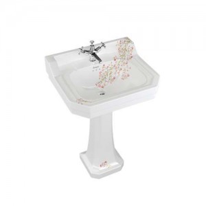 Burlington B42THBLOSS Bespoke Oriental Blossom Edwardian Pedestal Basin 560 x 470mm 2 Tapholes