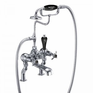 Burlington AN15BLA Anglesey Deck Mounted Bath Shower Mixer with S Adjuster Chrome (Matt Black Indicies)