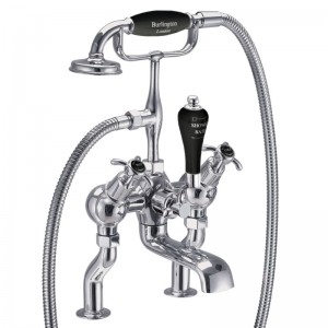 Burlington AN19BLA Anglesey Deck Mounted Angled Bath Shower Mixer with S Adjuster Chrome (Matt Black Indicies)