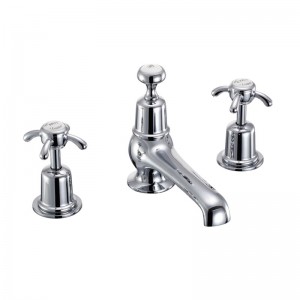 Burlington AN29 Anglesey Thermostatic 3 Taphole Basin Mixer with Pop-Up Waste Chrome (White Indicies)