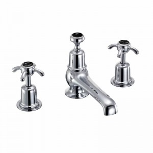 Burlington AN29BLA Anglesey Thermostatic 3 Taphole Basin Mixer with Pop-Up Waste Chrome (Matt Black Indicies)