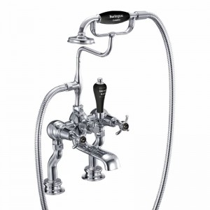 Burlington ANR15BLA Anglesey Regent Deck Mounted Bath Shower Mixer with S Adjuster Chrome (Matt Black Indicies)