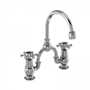 Burlington BI27BLA Birkenhead Bridge Basin Mixer with Curved Spout (200mm Tap Centre) Chrome (Matt Black Indicies)