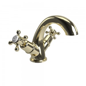 Burlington CL45QTGOLD Claremont Quarter Turn Basin Mixer Gold with White Indicies