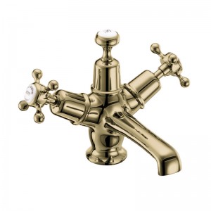 Burlington CL6QTGOLD Claremont Quarter Turn Basin Mixer Gold inc Click Clack Waste with High Central White Indicies