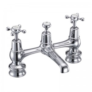 Burlington CLR10 Claremont Regent Bridge (H Type) Basin Mixer with Plug & Chain Waste & Swivel Spout Chrome with White Indicies