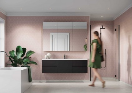 Fibo Urban Aqualock Wall Panel with Hexagonal Tile 2400 x 600mm Dusky Pink  [T5218-M71]