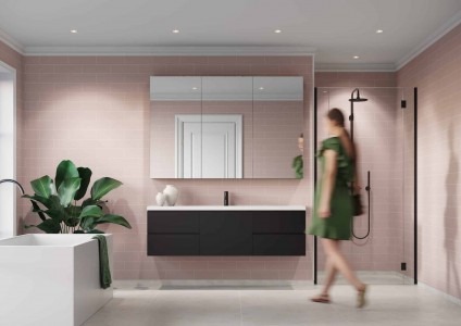 Fibo Urban Aqualock Wall Panel with Metro Brick Tile 2400 x 600mm Dusky Pink [T5218-M74]