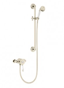 Heritage SGSIN06 Glastonbury Exposed Shower with Premium Flexible Riser Kit Vintage Gold & White Handle