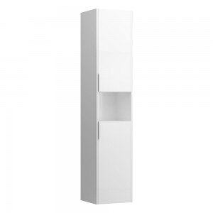 Laufen 26911102611 Base Tall Cabinet - 2x Left Hinged Door/1x Open Shelf & 2x Glass Shelves 335x350x1650mm Gloss White