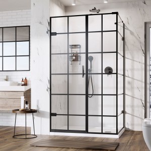 Roman Liberty Matt Black Grid In-Line Panel for 1000mm Corner Fitting - Left Hand [TL1HR10BGBL] [IN-LINE PANEL ONLY - DOOR/SIDE PANEL NOT INCLUDED]