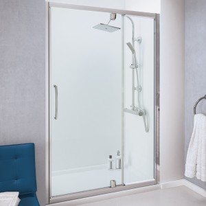 Lakes LKVPI100S Classic 6mm Semi-Frameless Pivot Shower Door with Integrated In-Line Panel 1000x1850mm Polished Silver Frame (Side Panel NOT Included)