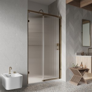 Roman Liberty 8 Fluted Glass Sliding One Door for 1200mm Alcove Fitting - Right Hand Brushed Brass [KT1D12FRBR]