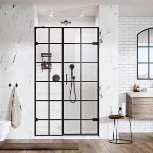 Roman Liberty Matt Black Grid In-Line Panel 900mm Alcove Fitting Right Hand [TL1H9BGBR] [IN-LINE PANEL ONLY - DOOR NOT INCLUDED]