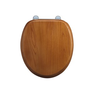 Burlington S16 Soft Close Wooden Toilet Seat & Cover Golden Oak with Chrome Hinges
