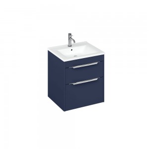 Britton S55DDB Shoreditch 550mm Wall Mounted Vanity Unit with Double Drawer Matt Blue (Basin & Brassware NOT Included)