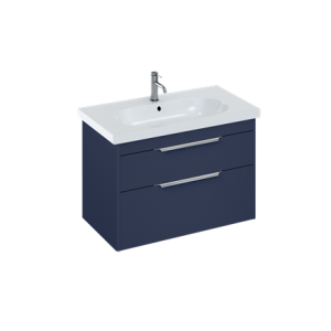 Britton S85DDB Shoreditch 850mm Wall Mounted Vanity Unit with Double Drawer Matt Blue (Basin & Brassware NOT Included)
