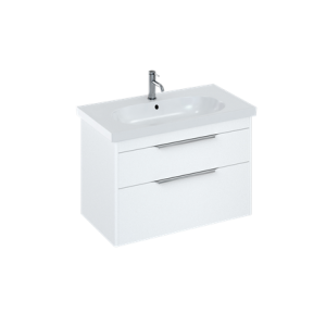 Britton S85DDW Shoreditch 850mm Wall Mounted Vanity Unit with Double Drawer Matt White (Basin & Brassware NOT Included)
