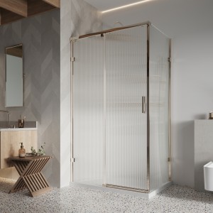 Roman Liberty 8 Fluted Glass Sliding One Door for 1200mm Corner Fitting - Right Hand Brushed Brass [KT1D12FRCBR] [DOOR SYSTEM ONLY SIDE PANEL NOT INCLUDED]