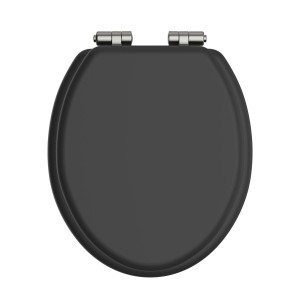 Heritage Toilet Seat Soft Close Brushed Nickel Hinges - Matt Black