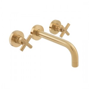 Individual by Vado Elements Wall Mounted Basin Mixer Tap with 200mm Spout (3 Tapholes) Brushed Gold [IND-ELW109FLA-BRG]