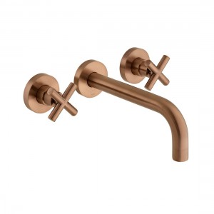 Individual by Vado Elements Wall Mounted Basin Mixer Tap with 200mm Spout (3 Tapholes) Brushed Bronze [IND-ELW109FLA-BRZ]