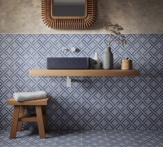 Verona Mondrian Ceramic Floor & Wall Tile (Patterned) 335 x 335mm Navy Blue [P12033]